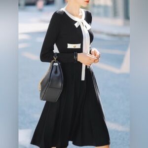 Maje Black and White Long Sleeve Dress